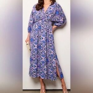 3/4 Sleeve V-Neck Maxi Dress with Smock Waist
